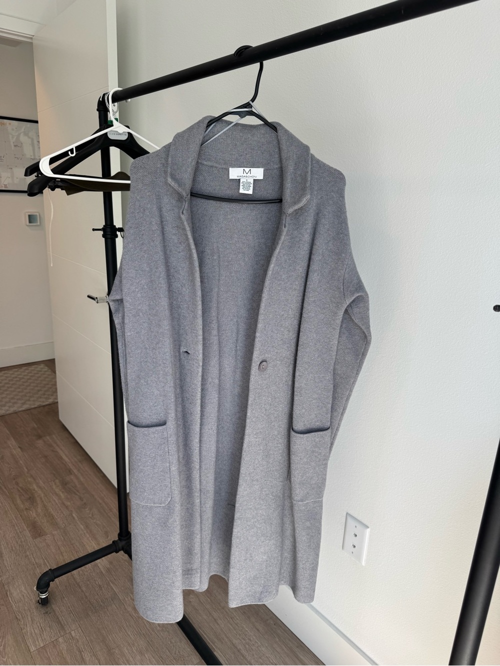 Magaschoni Gray Long Open-Front Cardigan with Pockets